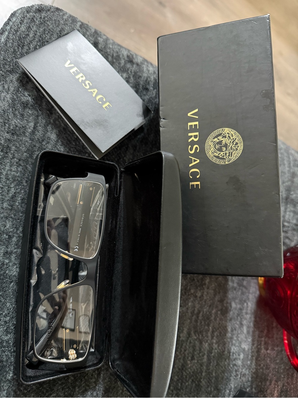 Versace Men’s Black and Gold Metal Frame Glasses